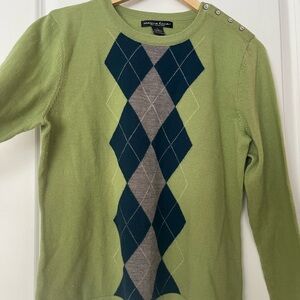 Marina Luna Green and Gray Crewneck Sweater Argyle Pattern large